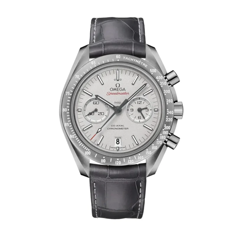 Speedmaster Dark Side of the Moon 44.25 mm, grey ceramic on leather strap with foldover clasp