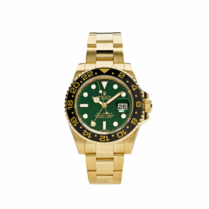 GMT-Master II 116718 Yellow Gold Green Dial Black Bezel